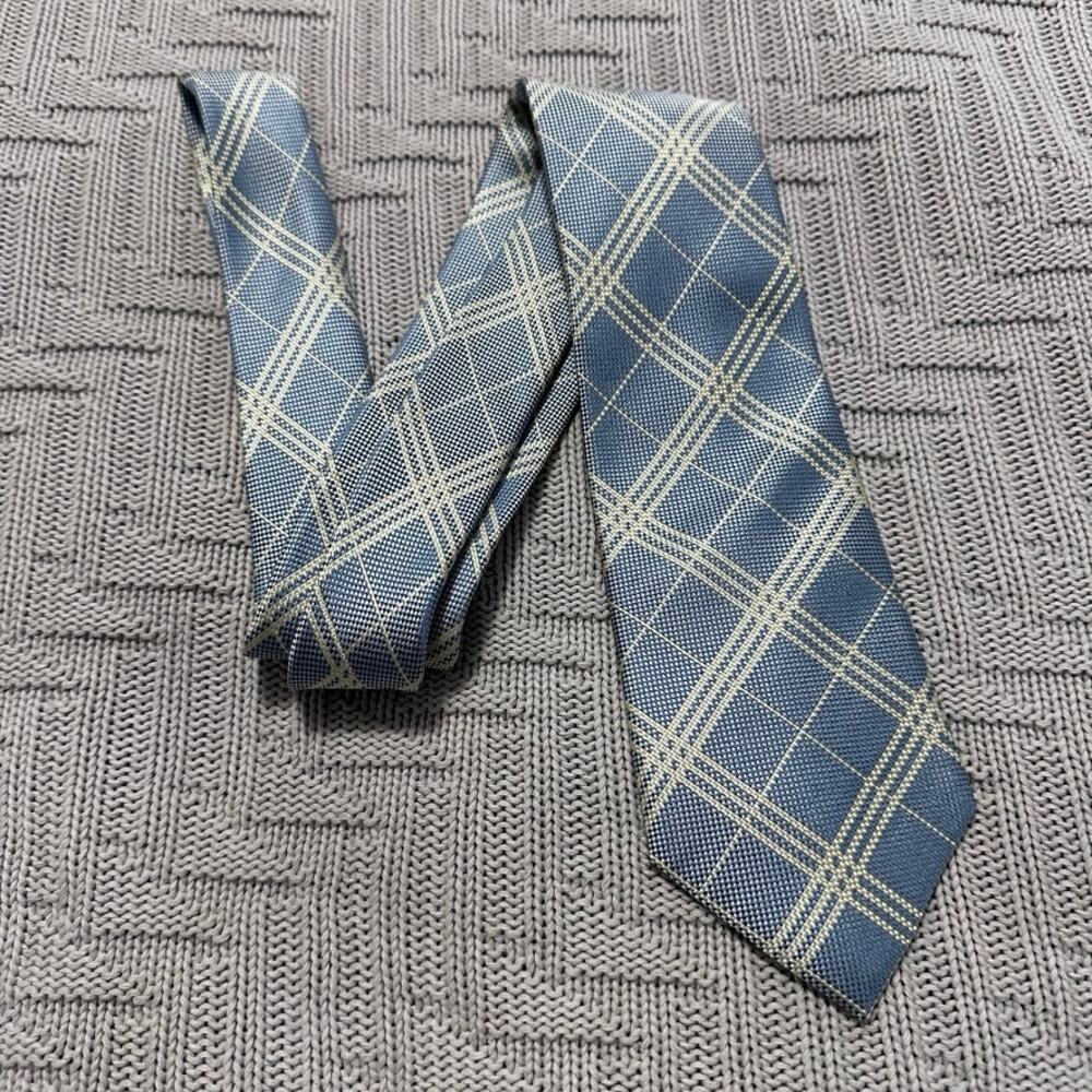 TM Lewin light blue plaid silk tie